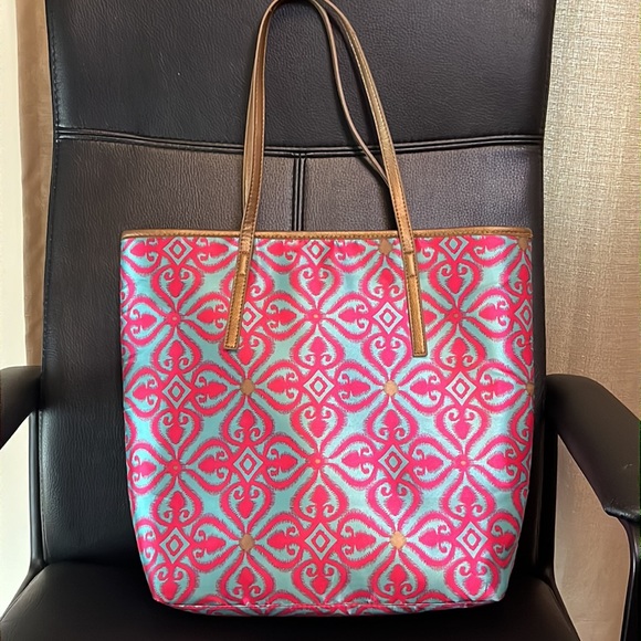 mystic divine Handbags - Mystic Divine Pink & Blue Tote with Gold Handles